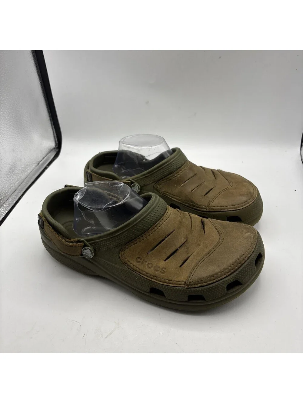 Mens Crocs Yukon Leather Clogs Khaki Coffee Brown Adjustable Shoes Size 10